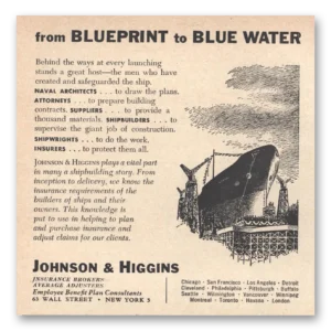1955 Johnson & Higgins Print Ad | Blue Water