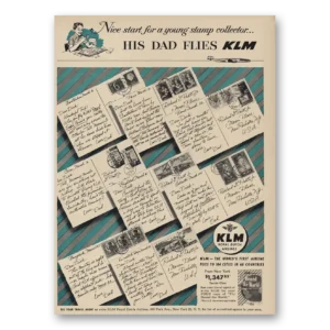 1955 KLM Royal Dutch Airlines Print Ad | Young Stamp Collector