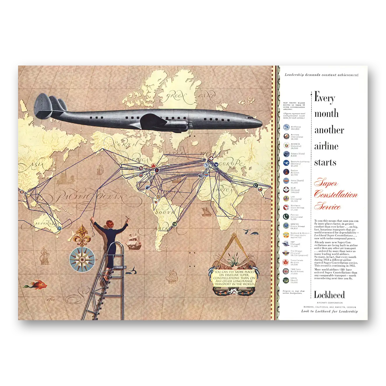 1955 Lockheed Super Constellation Print Ad | Airline Starts