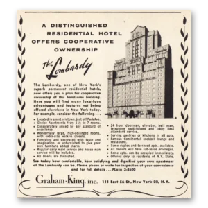 1955 Lombardy Residential Hotel Print Ad | Lombardy Residential Hotel New York