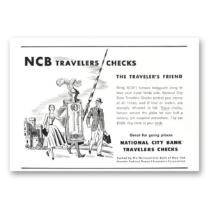 1955 National City Bank Print Ad | Travelers Checks Famous Bodyguard
