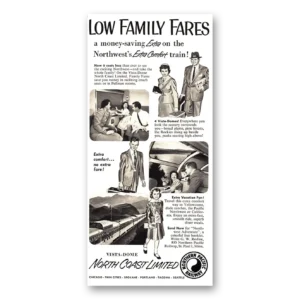 1955 Northern Pacific Railway Print Ad | Family Fares