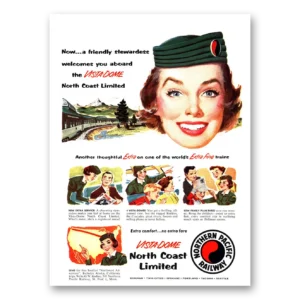 1955 Northern Pacific Railway Print Ad | Stewardess