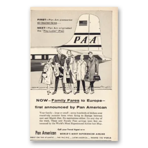 1955 Pan Am Print Ad | Family Fares To Europe