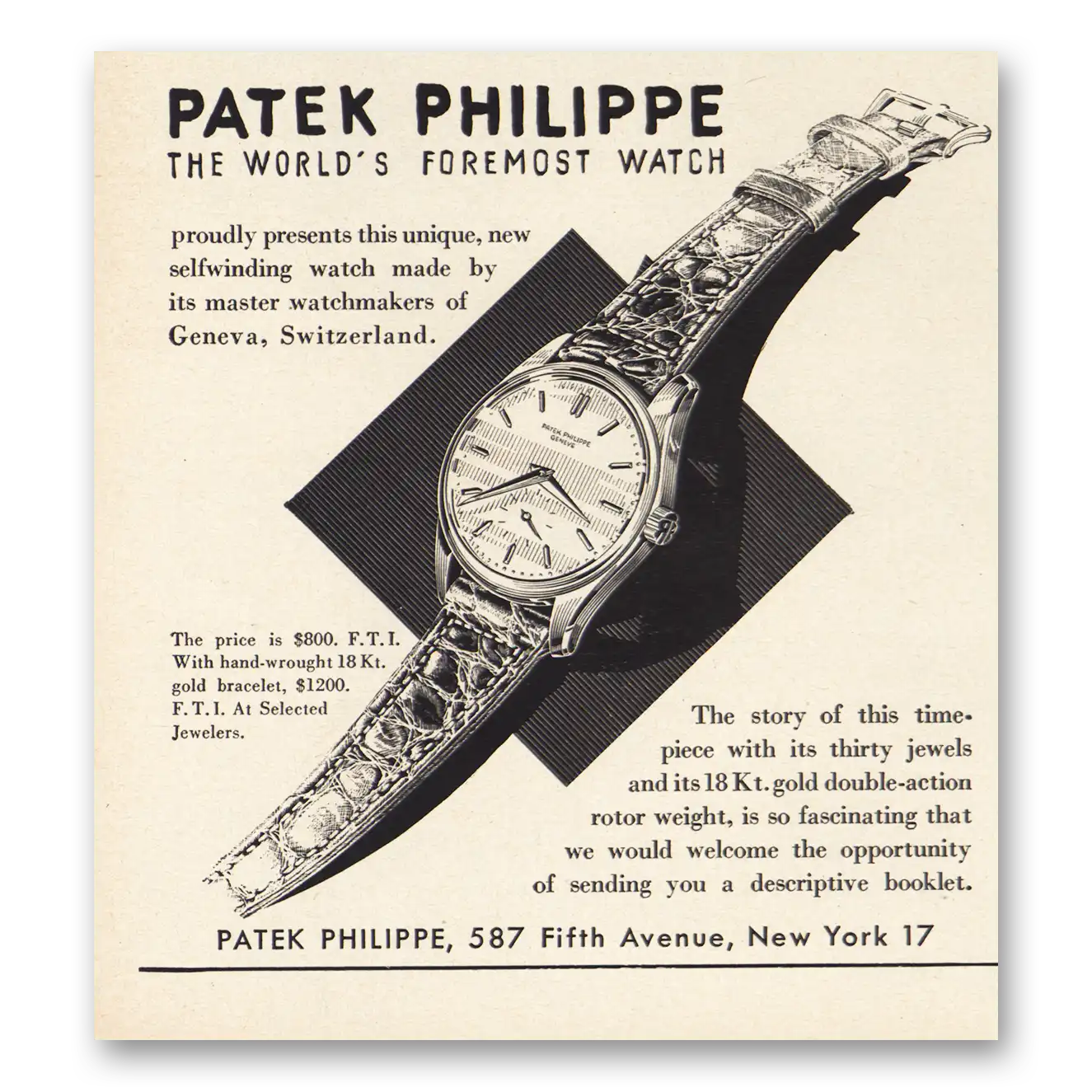 1955 Patek Philippe Watch Print Ad | Selfwinding