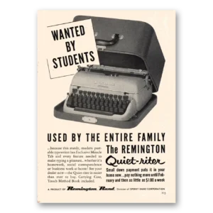1955 Remington Typewriter Print Ad | Quiet Riter