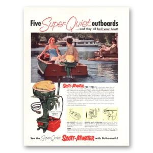 1955 Scott Atwater Outboards Print Ad | Super Quiet