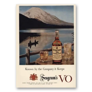 1955 Seagrams Print Ad | Canoe And Mountains