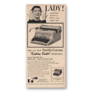 1955 Smith Corona Typewriters Print Ad | Eighty Eight Secretarial Typewriter Lady
