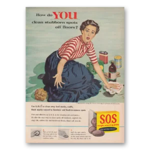 1955 SOS Scouring Pads Print Ad | Stubborn Spots