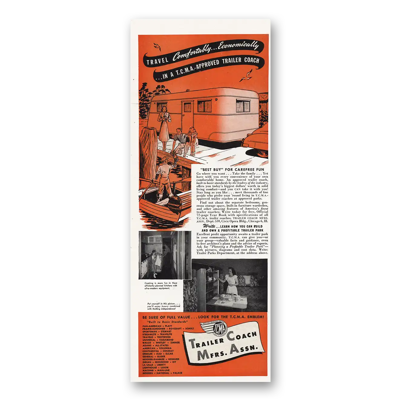 1948 Trailer Coach Manufacturers Print Ad | Travel Comfortably