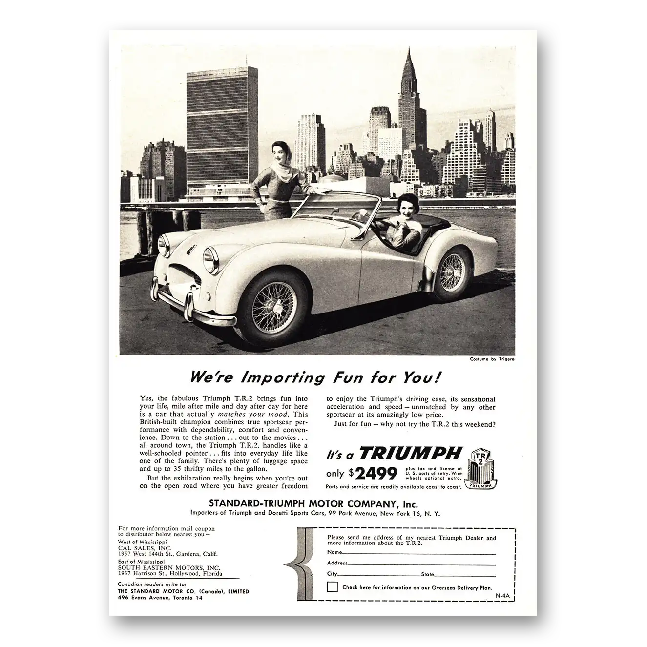 1955 Triumph TR2 Print Ad | Importing Fun