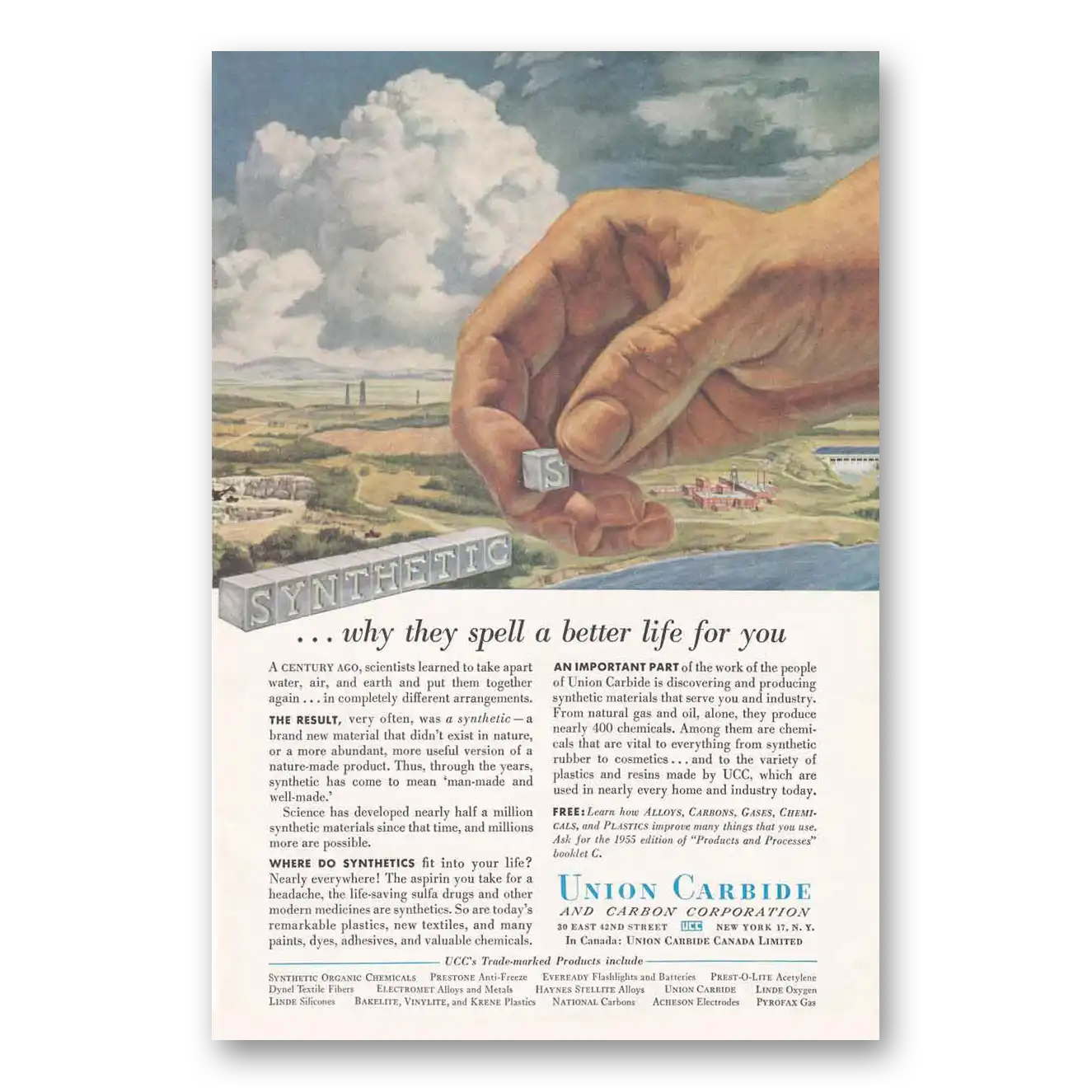 1955 Union Carbide Print Ad | Synthetics