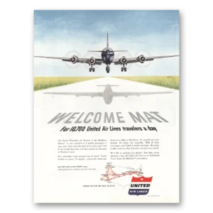 1953 United Airlines Print Ad | Welcome Mat 10700 Travelers Day