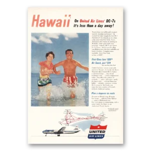 1955 United Airlines Print Ad | Hawaii Dc7s