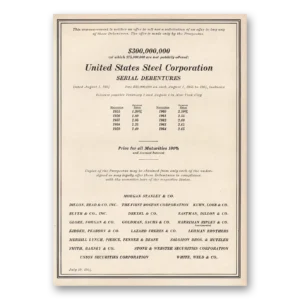 1954 United States Steel Print Ad | Serial Debentures