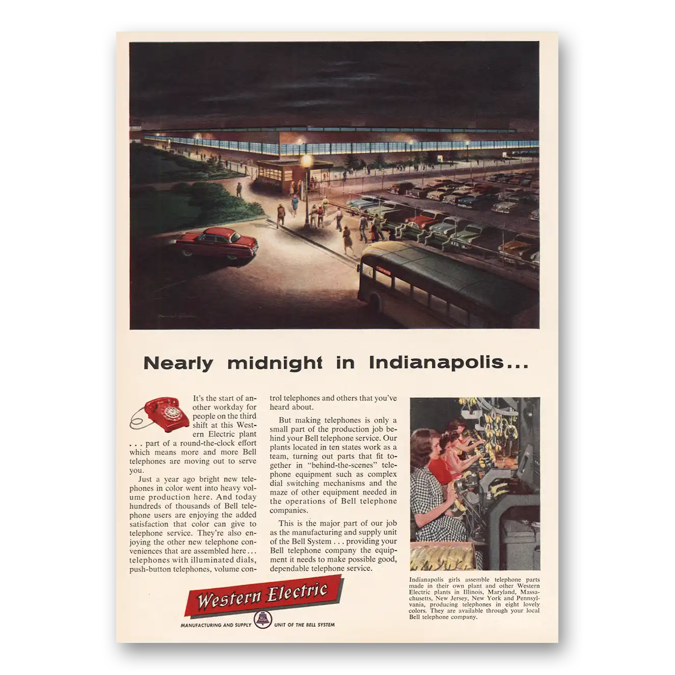 1955 Western Electric Print Ad | Midnight In Indianapolis