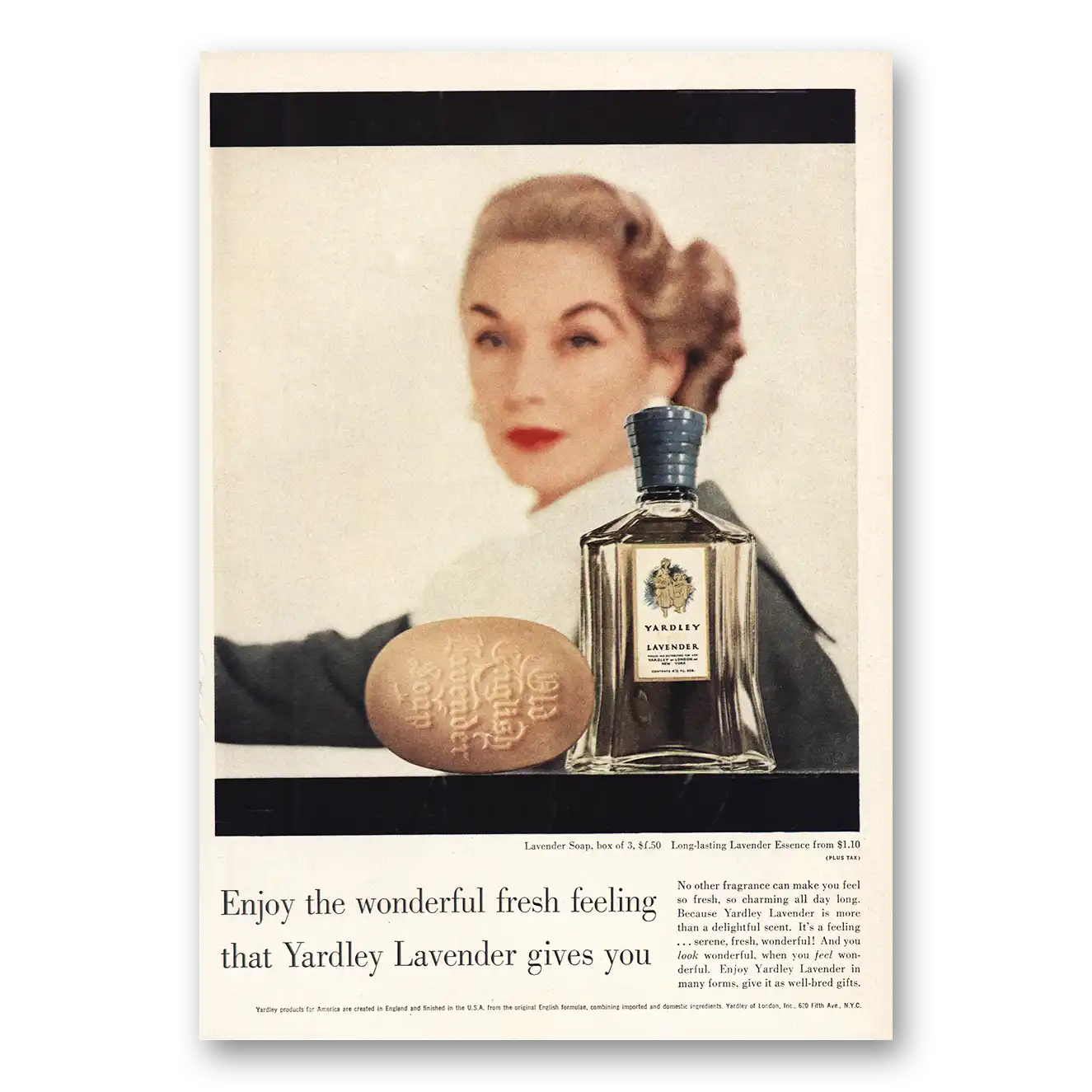 1955 Yardley Lavender Print Ad | Wonderful Fresh Feeling