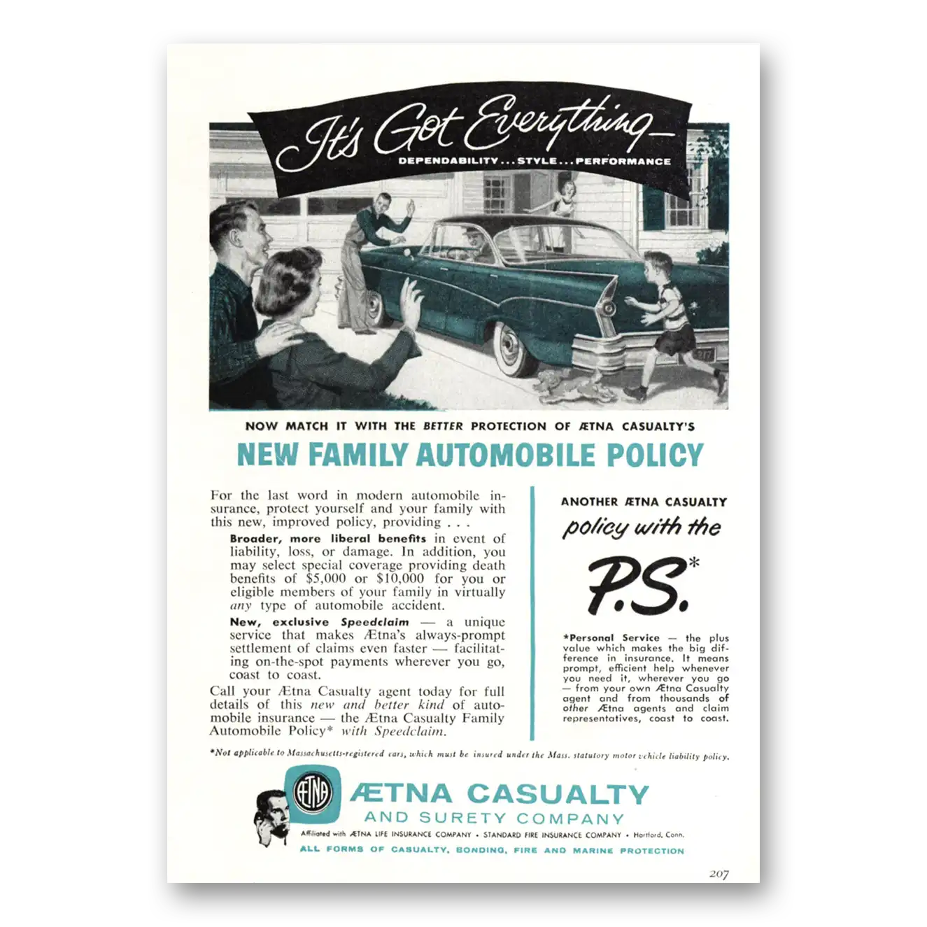 1956 Aetna Insurance Print Ad | Automobile Policy