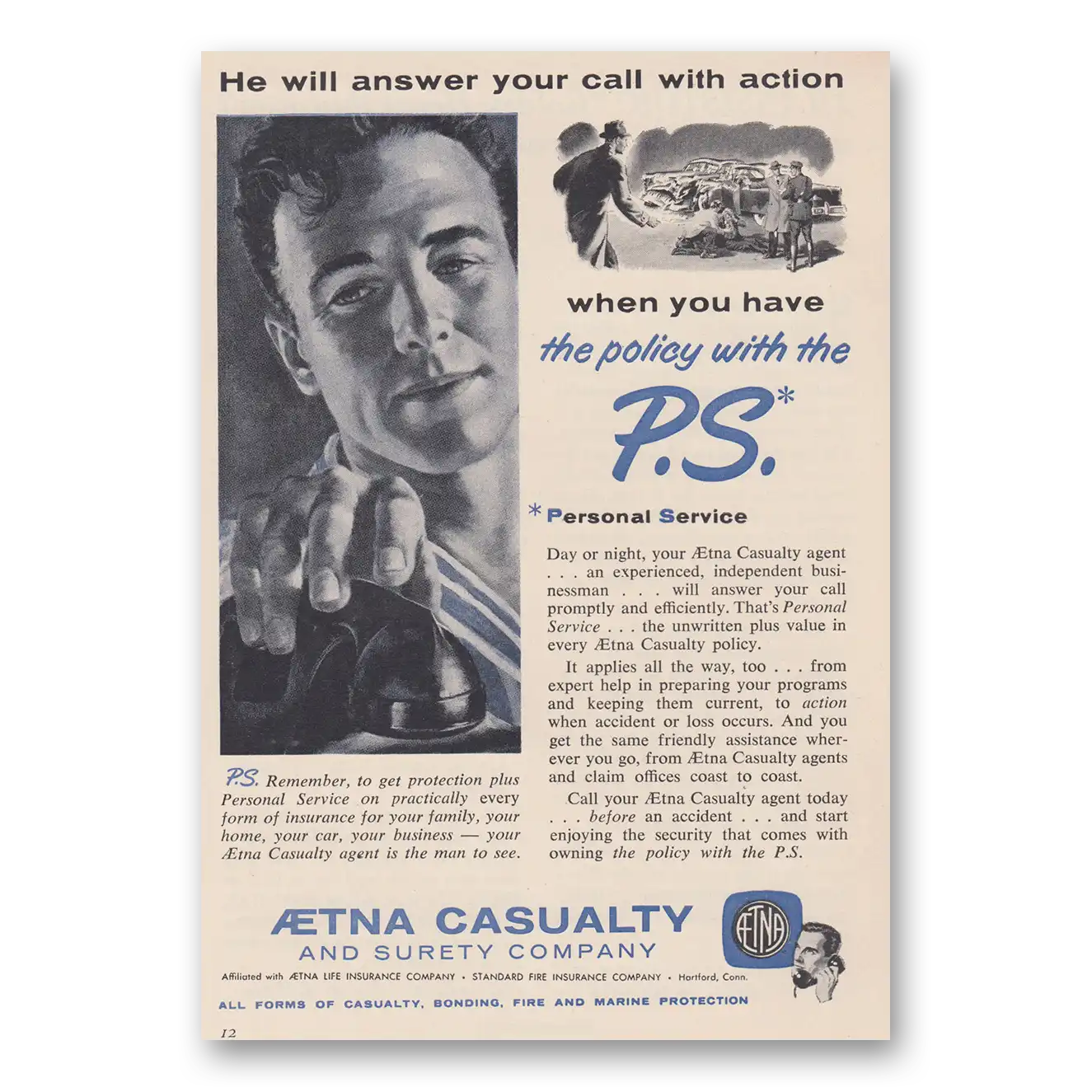 1956 Aetna Insurance Print Ad | He Will Answer