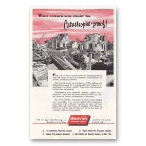 1956 America Fore Insurance Print Ad | Catastrophe Proof