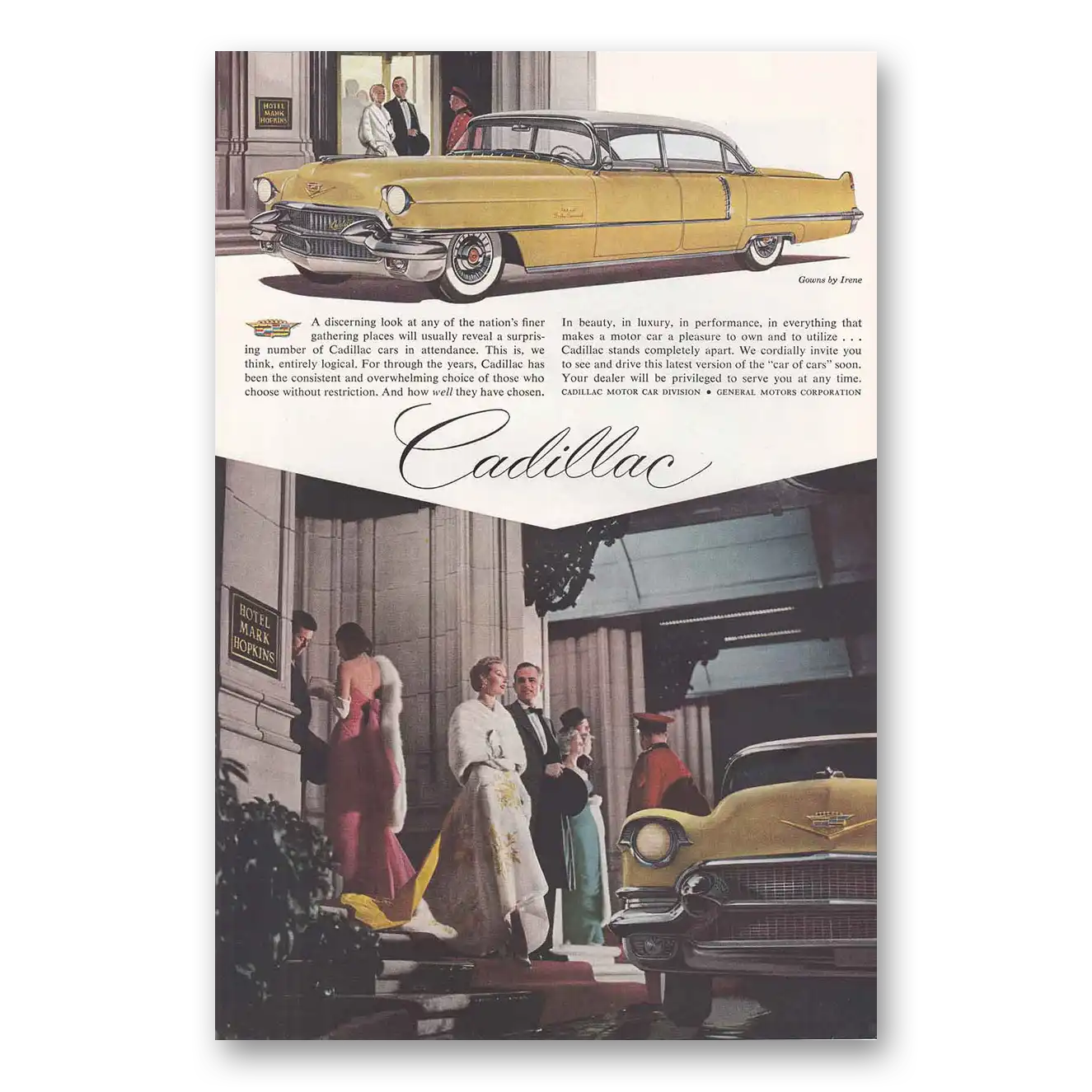 1956 Cadillac Print Ad | Hotel Mark Hopkins