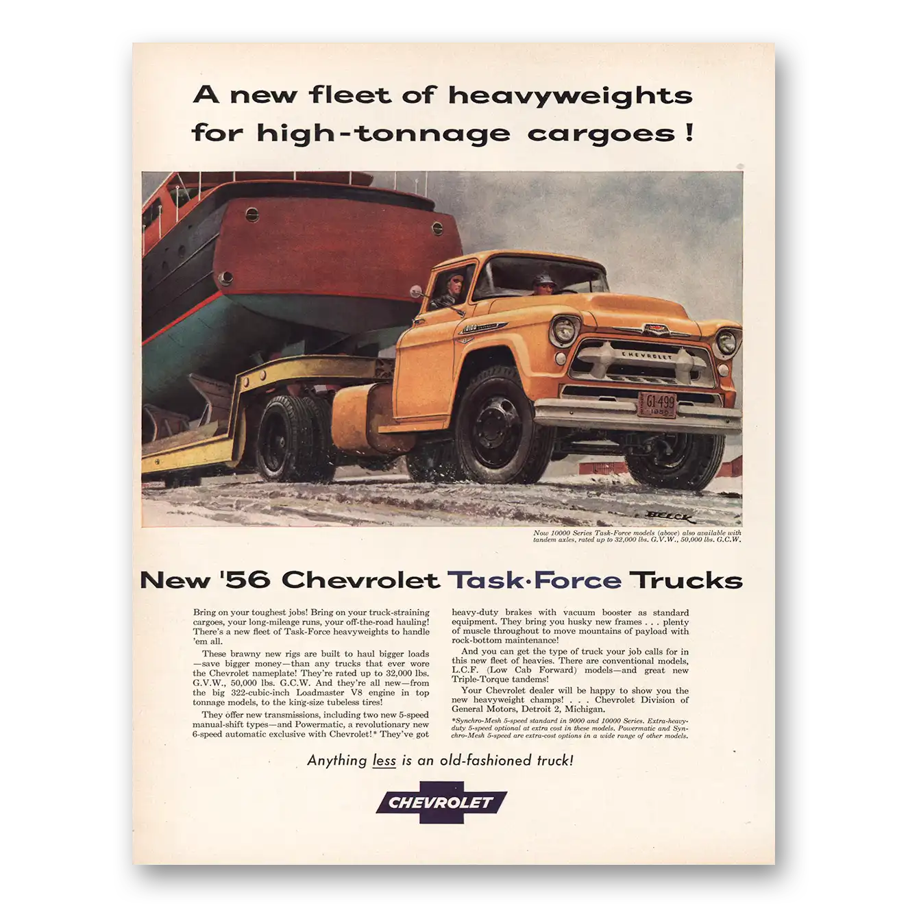 1956 Chevrolet Task Force Trucks Print Ad | High Tonnage