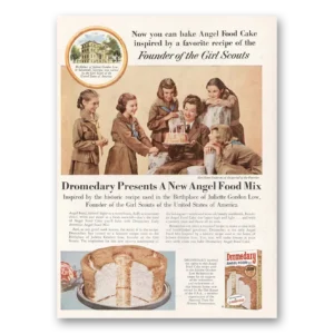 1956 Dromedary Angel Food Mix Print Ad | Girl Scouts