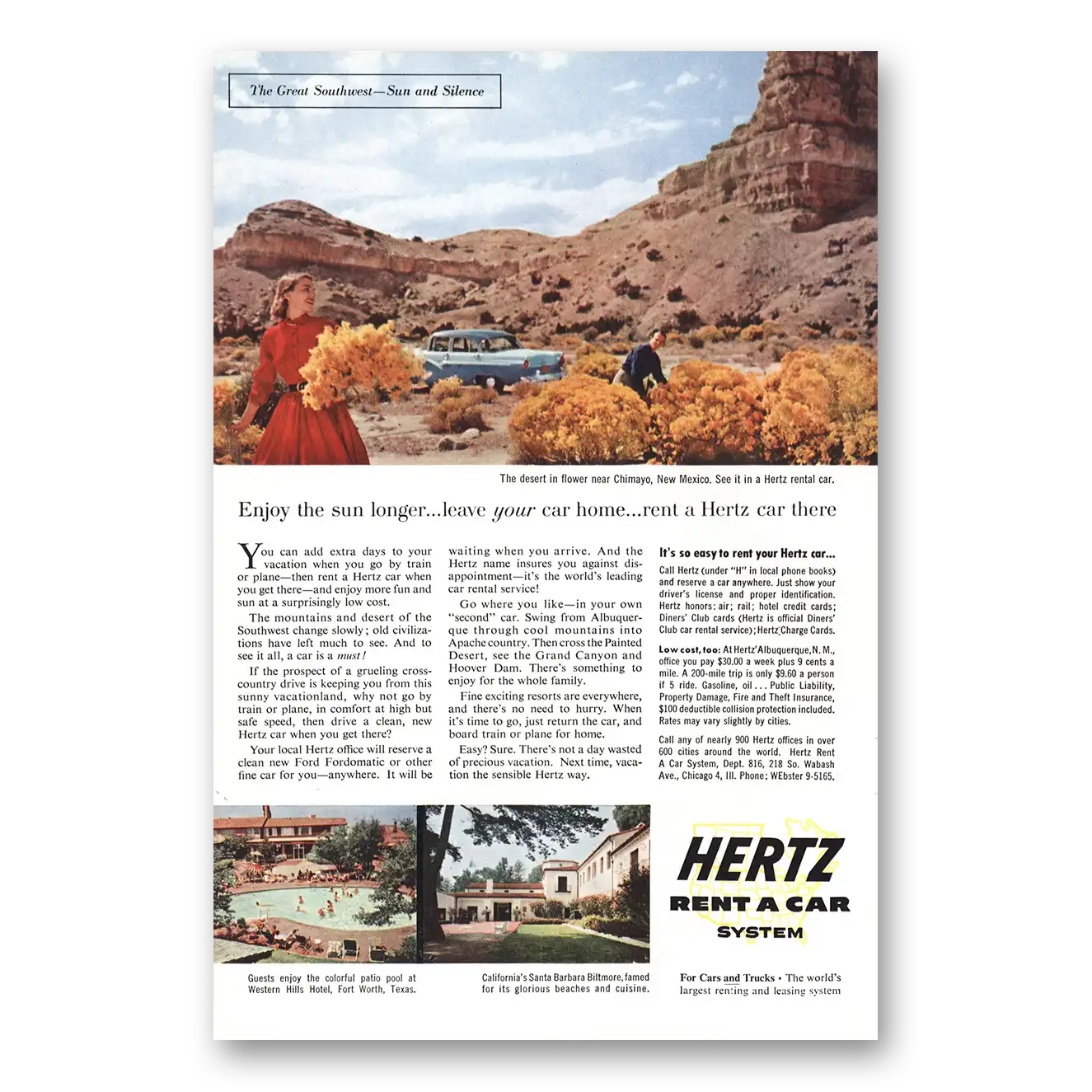 1956 Hertz Rent a Car Print Ad | Chimayo