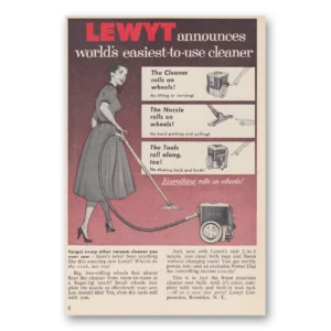 1956 Lewyt Vacuum Cleaner Print Ad | Worlds Easiest