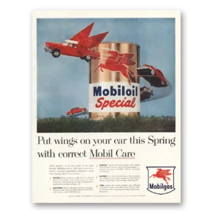 1956 Mobiloil Print Ad | Put Wings On Your Car This Spring