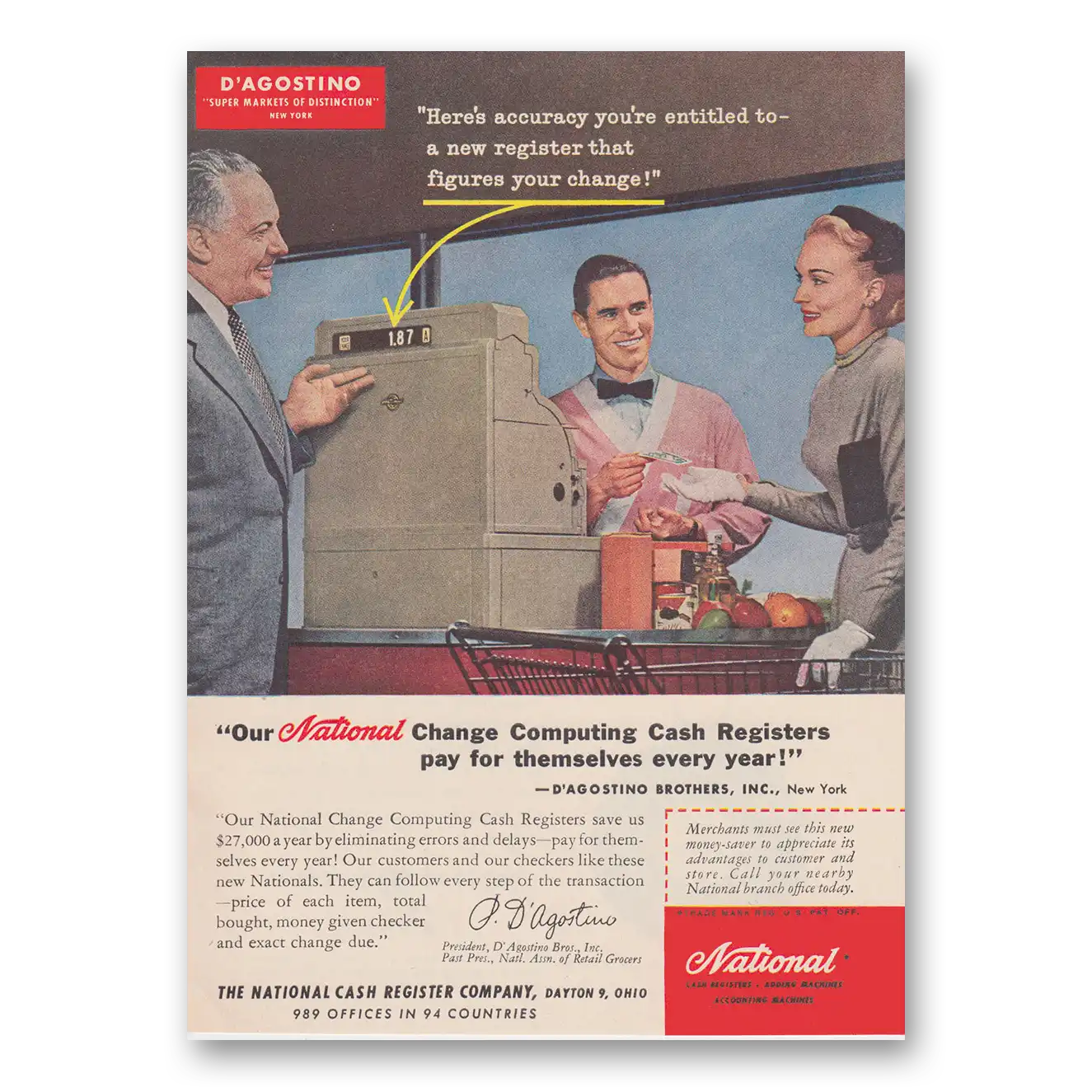 1956 National Cash Register Print Ad | Dagostino Bros