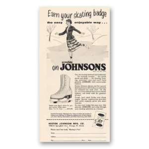 1956 Johnson Figure Skates Print Ad | Skating Badge