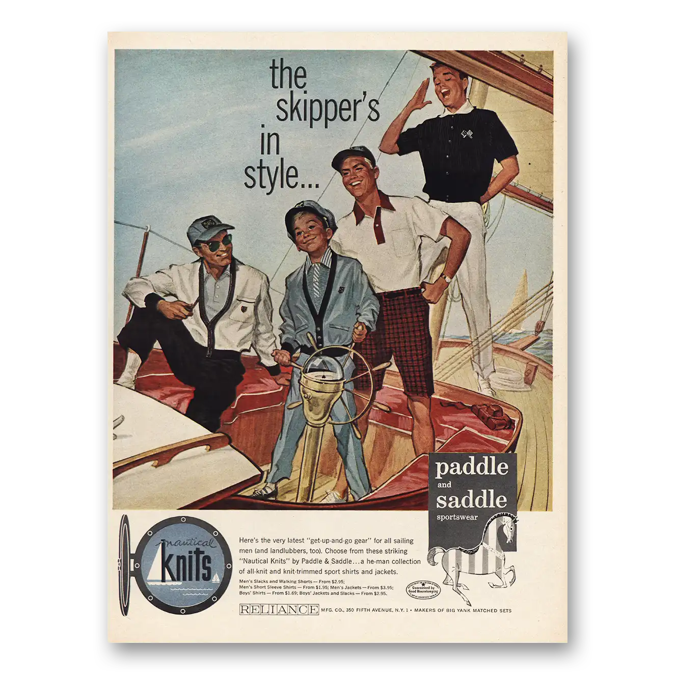 1956 Paddle and Saddle Sportswear Print Ad | Skippers In Style