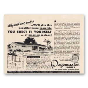 1956 Pagemaster Homes Print Ad | Erect It