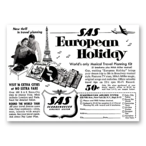 1956 SAS Scandinavian Airlines Print Ad | European Holiday