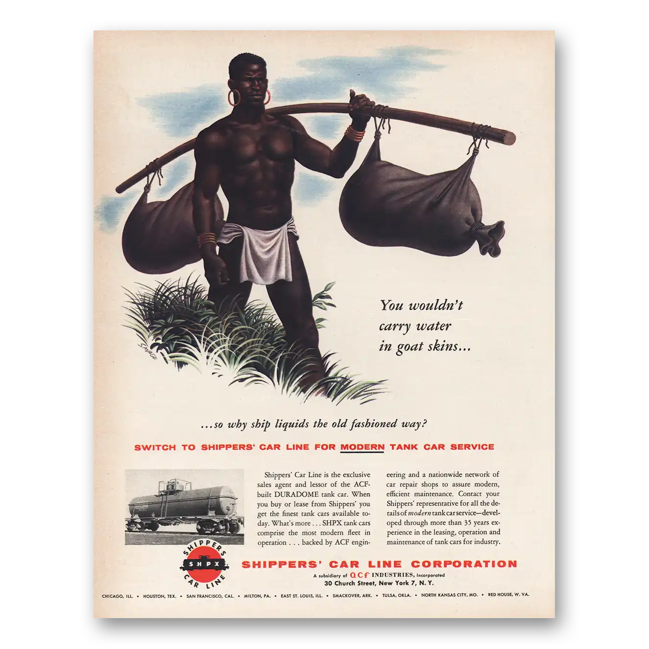 1956 Shippers Car Line Print Ad | Goat Skins