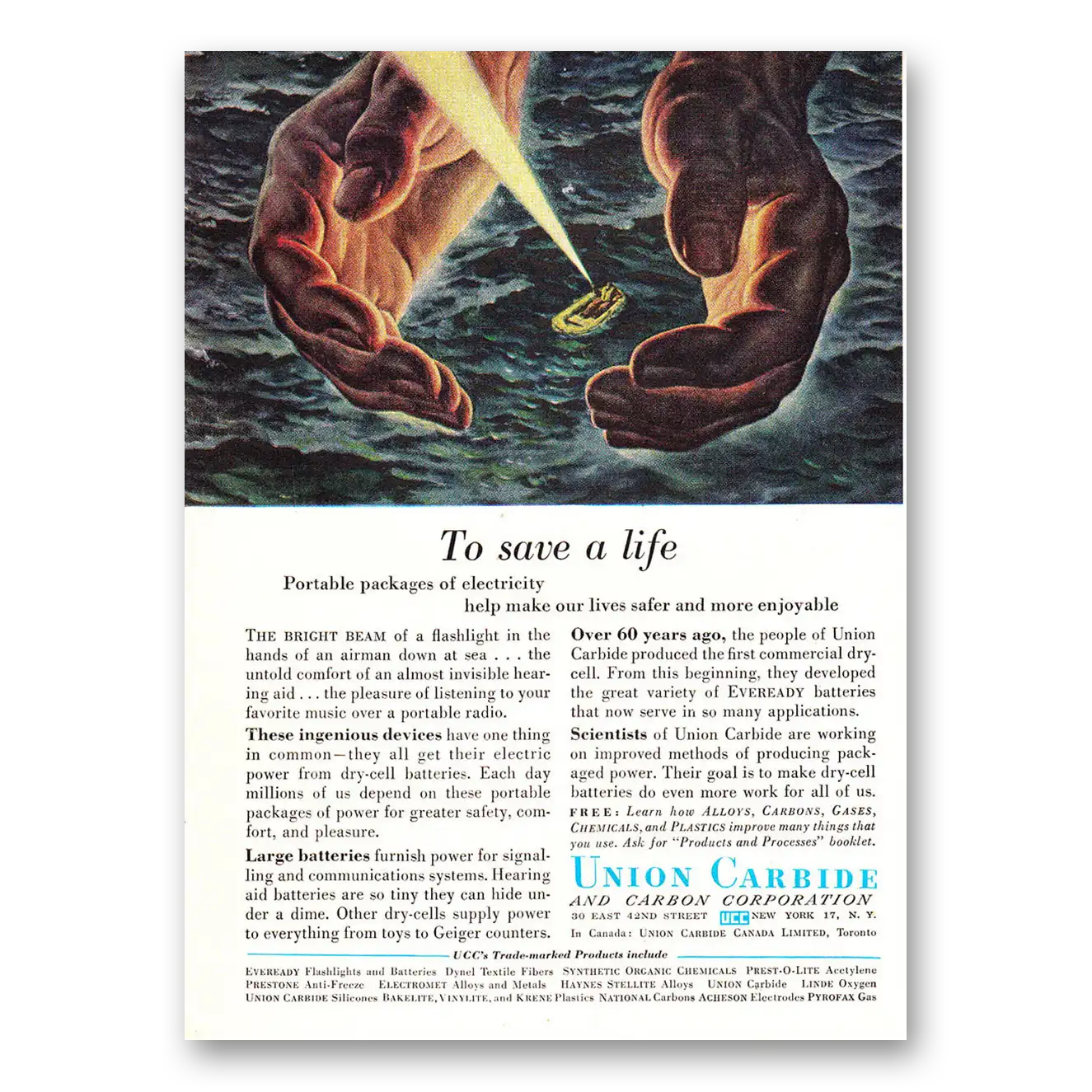 1956 Union Carbide Print Ad | To Save Life