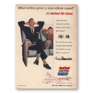 1956 United Airlines Print Ad | Elbow Room