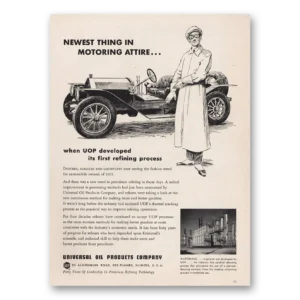 1956 Universal Oil Products Print Ad | Motoring Attire