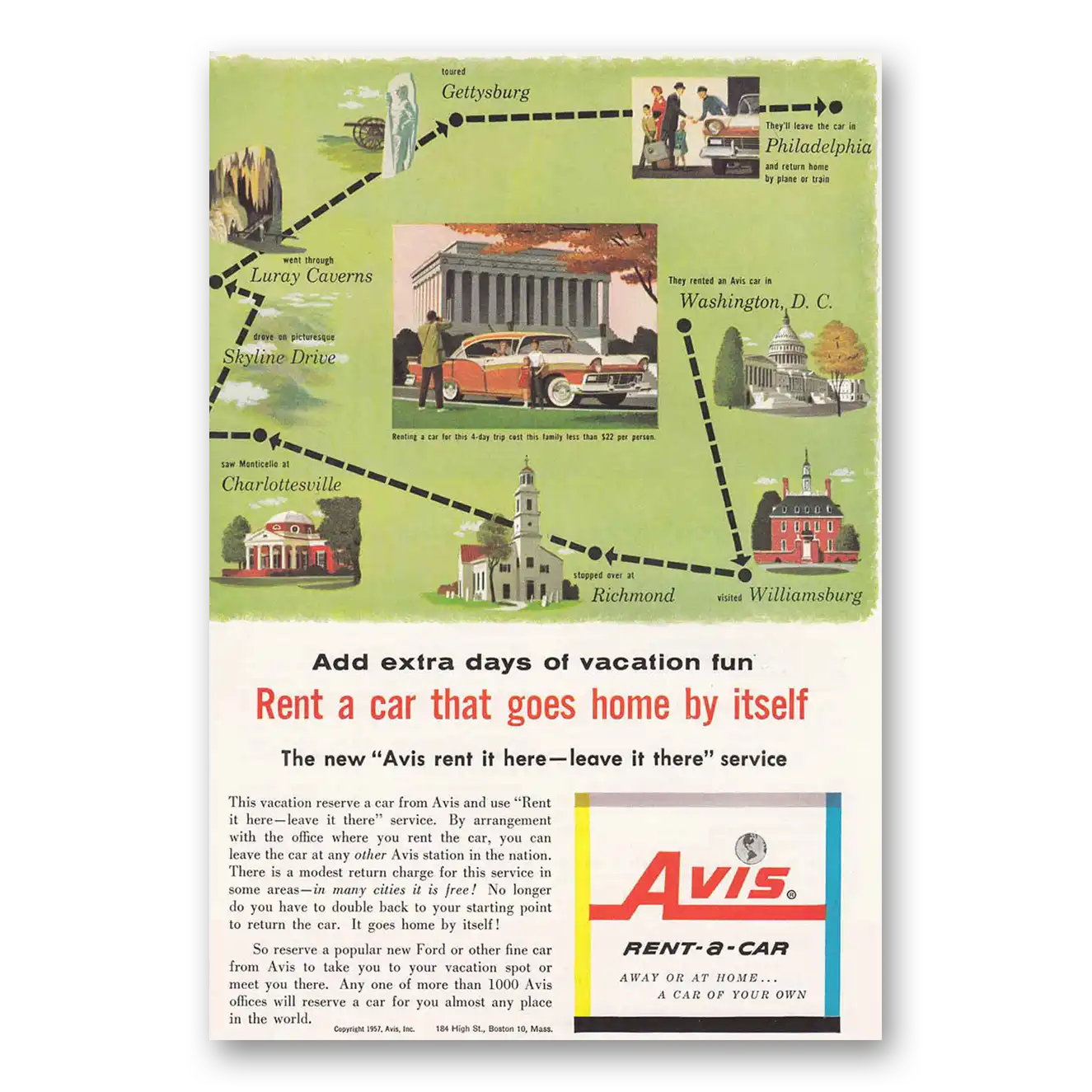 1957 Avis Rent a Car Print Ad | Extra Days