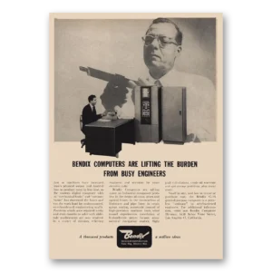 1957 Bendix Aviation Print Ad | Computers Lifting Burden