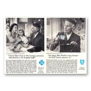 1957 Blue Cross Insurance Print Ad | Hospital Staff