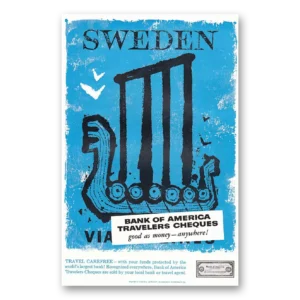 1957 Bank of America Travelers Cheques Print Ad | Sweden