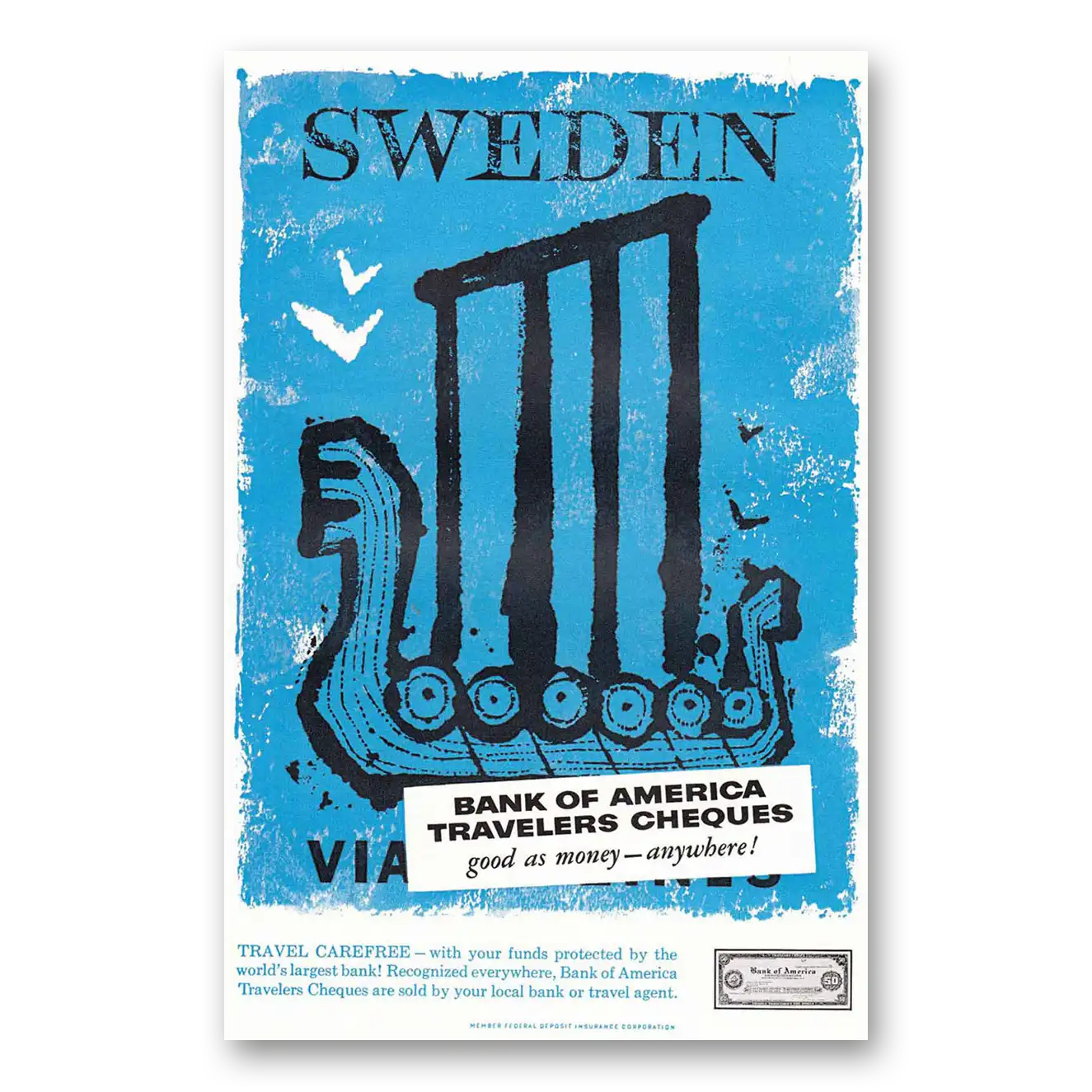 1957 Bank of America Travelers Cheques Print Ad | Sweden