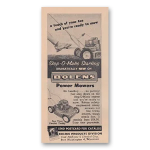 1957 Bolens Lawn Mower Print Ad | Touch Your Toe
