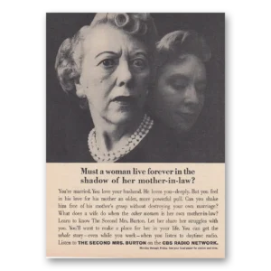 1957 The Second Mrs Burton Promo Print Ad | Mother In Law