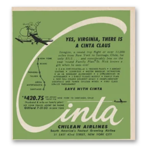 1957 Cinta Chilean Airlines Print Ad | Yes Virginia