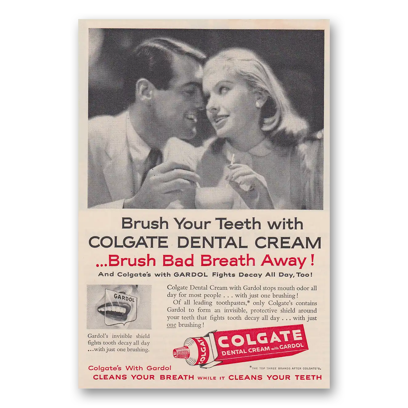 1957 Colgate Dental Cream Print Ad | Brush Your Teeth