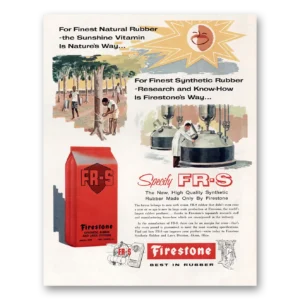 1957 Firestone FRS Synthetic Rubber Print Ad | Sunshine Vitamin